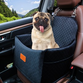 Youvee Dog Booster Car Seat,Interior Height 6 Inches Pet Car Travel Seat for Small Dog 10 15 20 25 30 lbs,for car Front/Back Seat,Safety,Comfortable,Fully Detachable and Washable(View Ⅰ-Black)