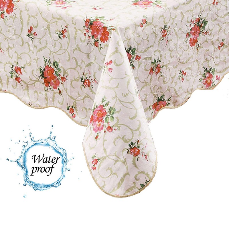 Water Resistant Pink Chamomile Flower Tablecloth Rectangular Flannel Back Vinyl