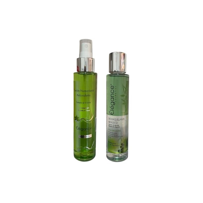 Kit Élégance Cosmetics, Loción Humectante de Té Verde + Desmaquillante