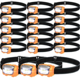 Macarrie 18 Pack LED Headlamps IPX4 Waterproof 3 Modes Headlamp Flashlight Bright Head Lights Camping Accessories for Adults Kids Hiking, Running, Repairing, Fishing, Batteries Not Included(Orange)