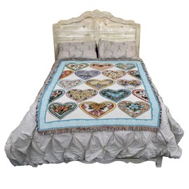 Hearts to You - Judy Hand - Blanket Throw Woven from Cotton - Made in The USA (72x54)