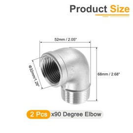 sourcing map 2 Pcs 1" PT Male x Female 90 Degree Elbow Stainless Steel Water Pipe Fittings Air Hose PVC Tube Cast