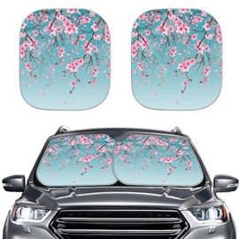Psesaysky Cherry Print Sun Shade for Car Window Front Windshield Sunproof Protection for Car Interior Waterproof Durable 2 PCS Auto Front Window Sunshade Protection
