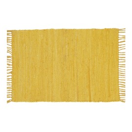 Cotton Rag Rug 24x36'' | 2x3' Multicolor Area Rug - Hand Woven, Washable & Reversible with Tassels - Perfect for Living Room, Kitchen, Entryway, or Bedroom (Solid Mustard)