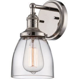 Nuvo Lighting 60/5414 Vintage Incandescent One Light Wall Sconce Cone Clear Glass Polished Nickel