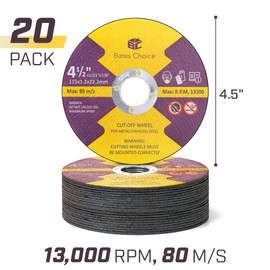 Bates Cutting Wheels, 4 1/2' x 7/8', 20 Pack Cut Off Wheels for Angle Grinder