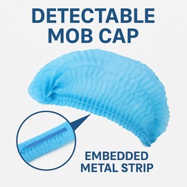 100x Premium Blue Mob Caps - Non Woven Hygiene Hair Nets Covers, Double Elastic Double-Stitched Elastic Band, Pack for Food Industry and Healthcare