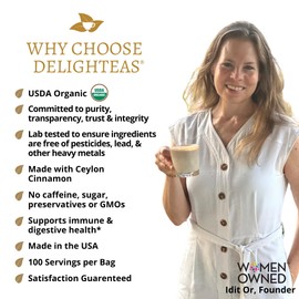 DelighTeas Organic Masala Chai Powder | Caffeine free, Unsweetened, Vegan, Keto | Ayurvedic Digestive Support blend for Chai Spice Tea | 100 Servings, 4oz