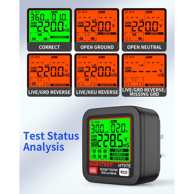 Socket Tester RCD Plug Outlet Tester UK, Electrical Receptacle Detector