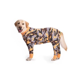 Dog Pajamas Jumpsuit for Medium Large Dog Lightweight Cotton Dog Shirt Anti-Hair Dog Onesies After Surgery Dog Recovery Clothes_38(Orange Camouflage)