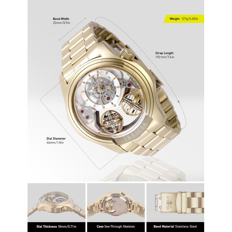 Invicta Specialty Men 46mm Stainless Steel Gold Gold dial PC21AF