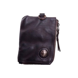 JSBWSFA Medieval Pouch, Mini Genuine Leather Coin Pouch Genuine Cowhide Handcrafted Keychain Coin Organizer Zipper Coin Pouch with Card Slot Credit Card Holder Keychain Coin Purse (Coffee)