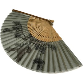 Hanakanzashi Men's Hand Fan, Hand Fan, with Bag Included, Hawk, Oimatsu, Men's Silk Fan, Sumi-e, Japanese Pattern, Japanese Style, Gray, 8.7 inches (22 cm), gray