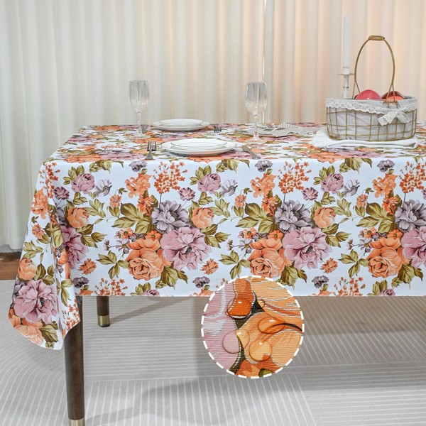 Xirggur Rectangle Flower Tablecloth, Waterproof Vinyl Tablecloths with Flannel Backing