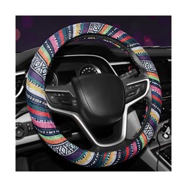 FSTURIOS Boho Steering Wheel Cover, 15 Inch Coarse Flax Cloth Ethnic Style Anti-Slip Car Wheel Wrap, Universal Breathable Bohemian Steering Wheel Protector for Cars Vans Trucks (B)