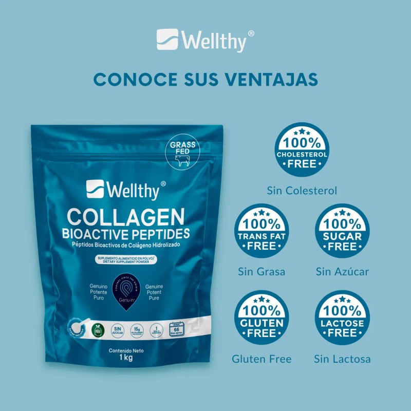 Péptidos Bioactivos De Colágeno Hidrolizado 1kg Wellthy Sin Sabor