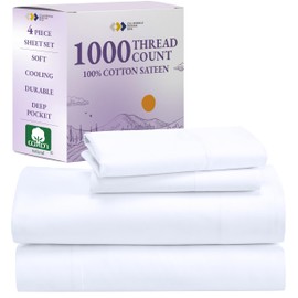 California Design Den 1000 Thread Count Cal King Cotton Sheets Set, Winner Architectural Digest Best Sheet, Luxury 100% Cotton Sateen Bed Sheets, Softer Than Egyptian Cotton (White)