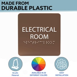 ADA CENTRAL SIGNS - 6" X6" Electrical Room Sign - ADA Compliant Tactile Graphics Grade 2 Braille Text Acrylic Wall Signs - Safety Control Electric Room Sign for Offices, Hotels, Schools, & Restaurants
