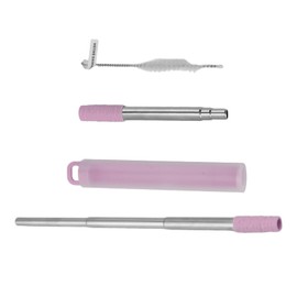 Enforose Portable Collapsible Stainless Steel Drinking Straw,Silicone Tip Telescopic Folding Travel Straws, Reusable Metal Straws with Cleaning Brush for Travel Work(Purple)