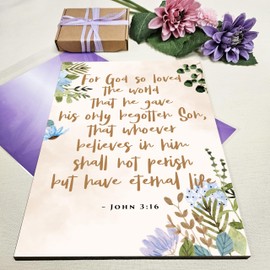 Christian Bible Verse A4 Wooden Plaque Print Sign Wall Art for Home Decor Gifts for Women Inspirational Comforting Family (God So Loved)