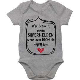 Baby Bodysuit for Father's Day “Wer braucht Schon Superhelden wenn Man Dich als Papa hat” [German Language Version], Short-Sleeved Baby Body for Boys, Girls -
