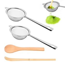 Quuztao 2 Pcs Matcha Strainer, Stainless Steel Matcha Sifter with Handles, Small Strainer Fine Mesh with Tea Spoon and Scoop