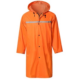 Mens Long Hooded Safety Rain Jacket Waterproof Emergency Raincoat Poncho(Orange,XL)