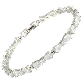 RIZILIA Women Pear White Cubic Zirconia CZ 18K White Gold Plated Flower Tennis Bracelet Chain