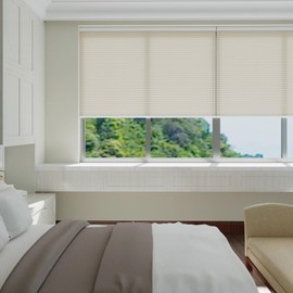 Changshade Cordless & Light Filtering Cellular Shade, Tools-Free Pleated Polyester Honeycomb Shade, Light Blocking Window Shade and Blind, 20 inches Wide, Beige CEL20BG50B