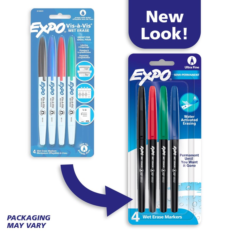EXPO Wet Erase Markers, Semi-Permanent Markers, Assorted, Ultra Fine Point,