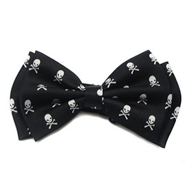 Black Crossbone Skull Bow Tie Pre Tied Plastic Clip