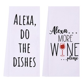LXOMILL Funny Kitchen Towels, Alexa Do The Dishes Funny Dish Towel, Funny Housewarming, Friend Birthday Gift,Cute Alexa Tea Towels, Hostess Gifts