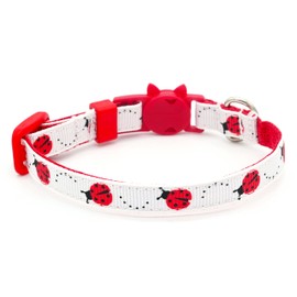 Ladybugs Cat or Kitten Collar - Red and White - 3/8 Inch Wide - 2 Sizes - Breakaway Safety Buckle- Handmade by Green Acorn Kitchen (Cat - 7.5 to 12 Inches)