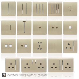 Trendi 2 Gang Artistic Modern Glossy 13 Amp Switched Tactile Plug Socket Champagne Gold (3 Pack)