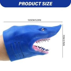Shark Puppet Realistic & Scary Animal Hand Puppets with Sharp Teeth for Kids Adults Soft Rubber Animal Hand Puppets for Home, Kindergarten, Storytelling, Prank, Blue