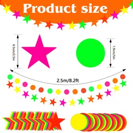 Qpout Neon Paper Garlands Circle Dots Stars Hanging Streamers Neon Party Glow in the Dark Party Supplies Fluorescent Hanging Banner for Wedding Birthday Disco Party