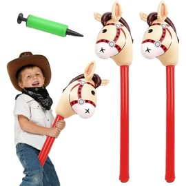 Pack of 3 Inflatable Horse Head Sticks Balloons 37 Inch Inflatable Pony Stick for Children Horse Theme Birthday Party Decoration Cowboy Themed Party Gift Props