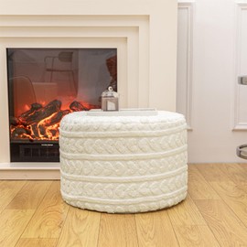 Round Pouf Ottoman 20x14 Inches Soft Heart Printed Footstool Ottomans for Living Room Comfort Floor Pouf Modern Foam Stuffed Poofs Perfect to Rest Your Feet for Couch Desk Ivory