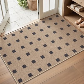 Woven 2x3 Washable Rugs for Entryway Jute Non-Slip Kitchen Rug Modern Farmhouse Doormat Low Pile Indoor Outdoor Neutral Entrance Throw Rug Floor Carpet, Tan/Brown