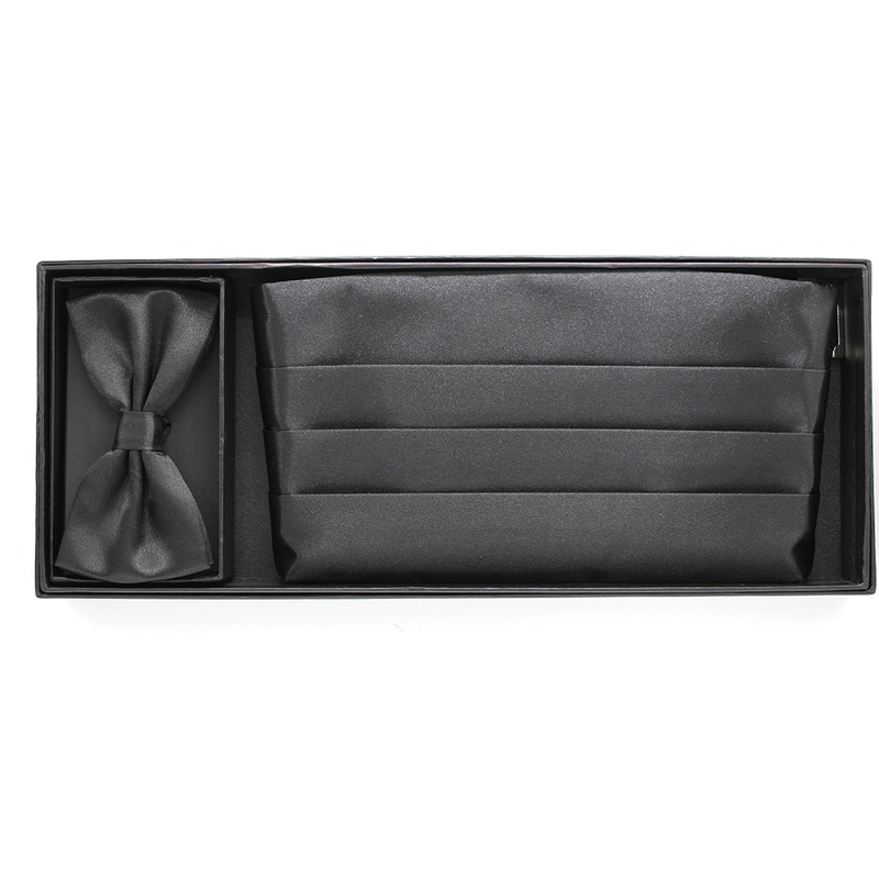 Miaomiao Cummerbund Bow Tie, Square, Set of 3, Black, Gentleman,