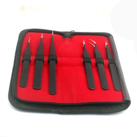 Precise Canada - 6Pcs Tweezers Set Anti-Static Tweezer Stainless Steel Anti-Corrosion Tweezers Hand Tools with Case