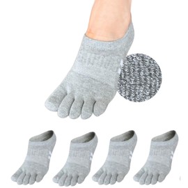soxsense Cushion No Show Toe Socks For Women Five Finger Socks Low Cut Athletic Running Socks 4 Pairs (US, Alpha, Small, Regular, Regular, Grey)