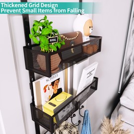 HapiRm Over The Door Hanger with Coat Hooks and 2 Baskets, Rustproof & Waterproof Over The Door Hooks, Storage Organizer for Hats, Bathroom, Kitchen, Bedroom - Bronze