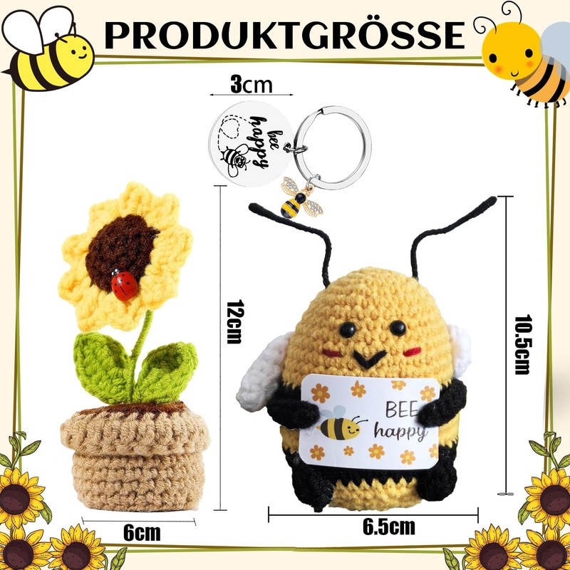Norhogo 3 Stück Positive Geschenke, Bee Happy Glücksbringer, Niedliche Häkelbiene,