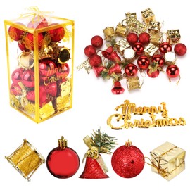 Christmas Baubles Matt Shiny Glitter 32 Pieces Small Mini Decorative Baubles Christmas Baubles Christmas Tree Decoration Set Christmas Tree Baubles in Red Matt for Christmas Tree Decoration