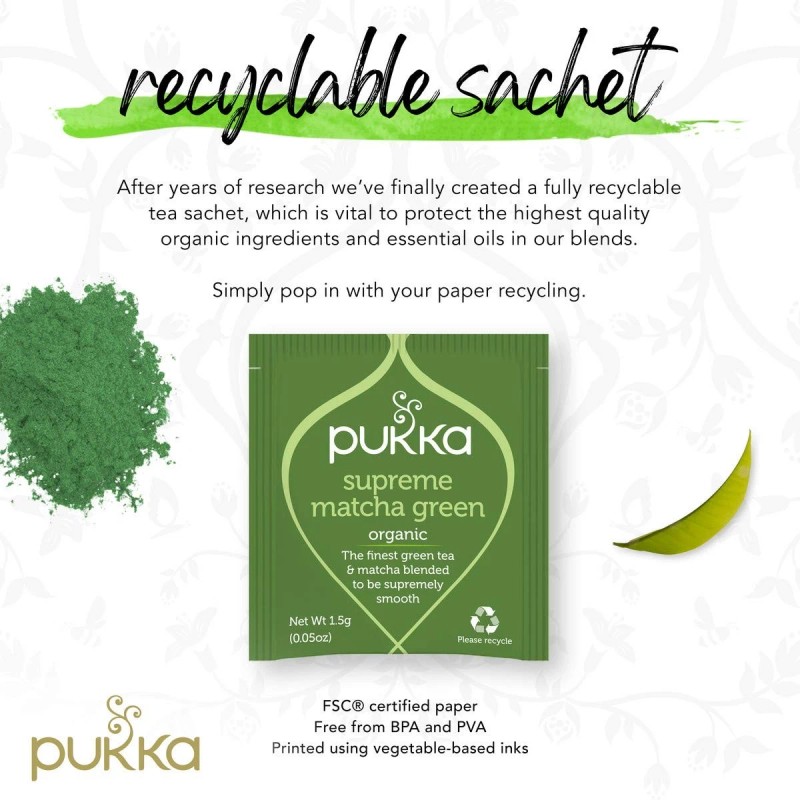 Pukka Organic Supreme Matcha Herbal Tea 20 Bags Decaf Green