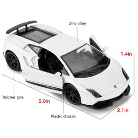 1:36 Lambor Gallardo Toy Car, Diecast Pull Back Model Car, Doors Open, Collection Kids Toy for Aged 3 and up, Gift White