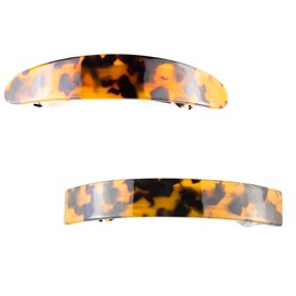 Mytoptrendz® 2 PCS Long Classic Curved Hair Clip Barrettes French Style Auto Clasp Hairpin Slides(Tortoiseshell Aninal spots 1 in Each Shape)