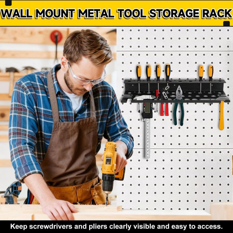 Metal Screwdriver Organizer, 15.75inch Utility Wall Mount Tool Organizer for