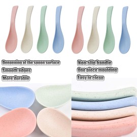 Wheat Straw Soup Spoons, Colourful Unbreakable Meal Spoon Chinese Soup Spoons, Asian Soup Spoons, Rice Spoons Japanese Spoon Large for Ramen Wonton Dumpling Miso, Set of 8